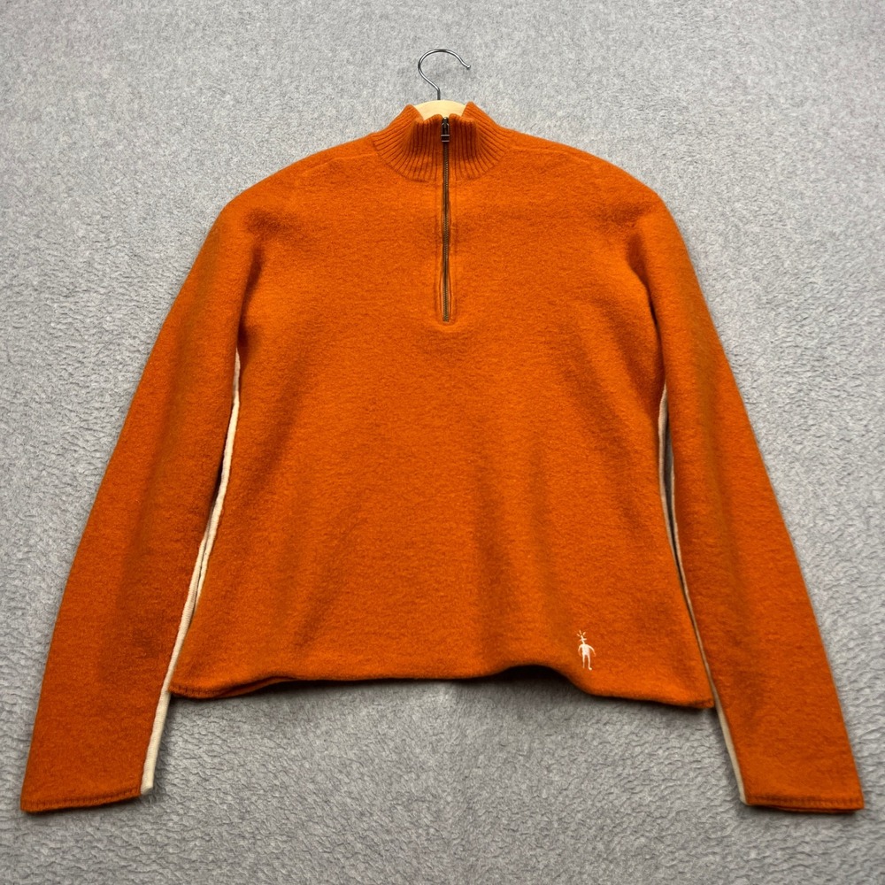 Smartwool 1/4 Zip Sweater Womens Medium Orange 100% Merino Wool Mock Pullover
